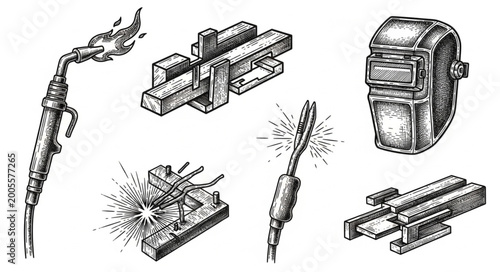 Obraz na płótnie Welding equipment and metal fabrication tools illustration.