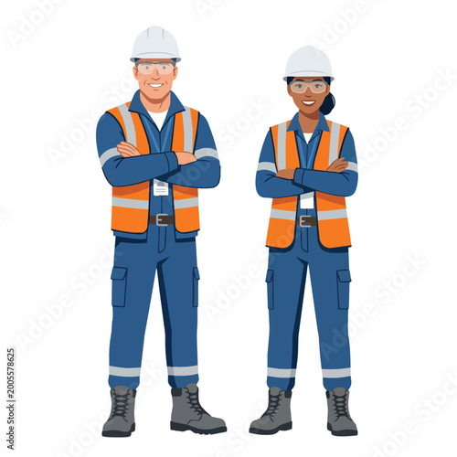 Industrial safety inspectors in professional gear for corporate marketing