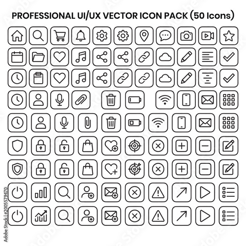 Minimal Outline Icons Collection – Smart Home, UI, Technology & Furniture Vector Icon Pack