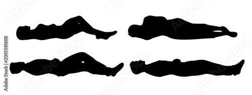 Quadro su tela set of people lying down, resting side view silhouette for sleeping in bedroom concept