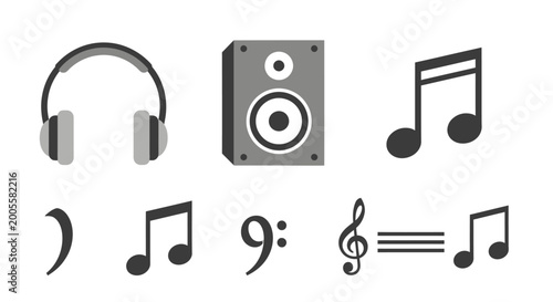 Bild auf Leinwand Music symbols and audio equipment icons.
