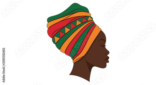 Fotografie African woman with colorful headwrap profile.