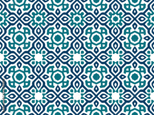 Geometric seamless pattern with teal and dark blue interlocking shapes