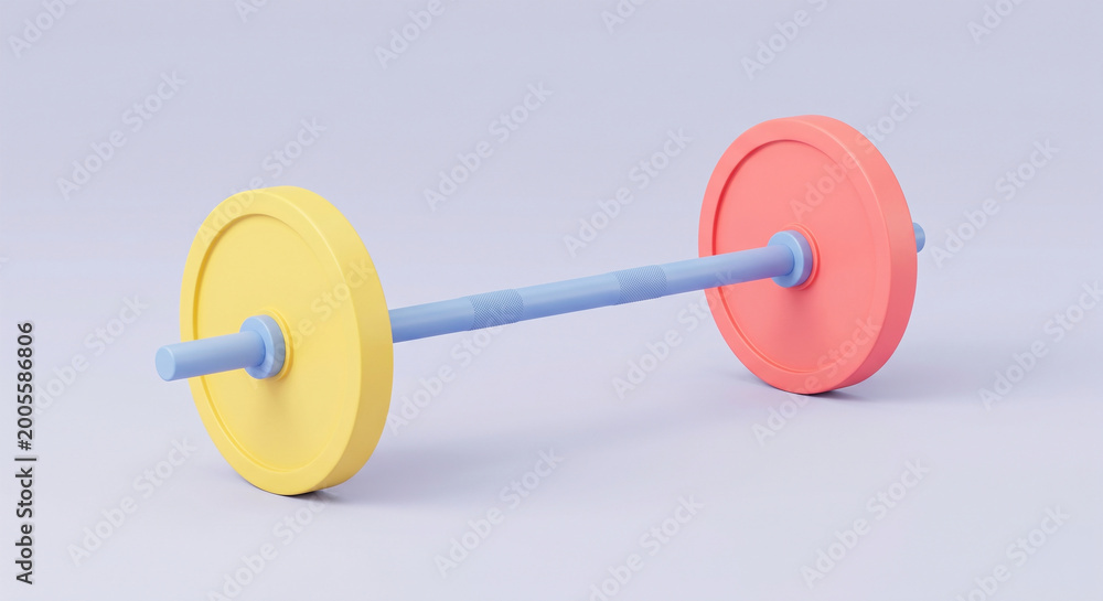 Obraz premium 3D minimalist pastel barbell with blank coin weights. Concept for financial fitness, health investment, gym business, and economic strength. Smooth matte texture.