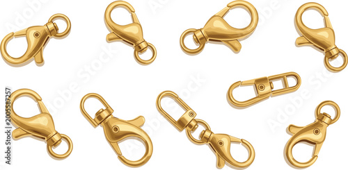Фотография Luxury gold lobster clasp hook and lanyard accessories vector illustration with