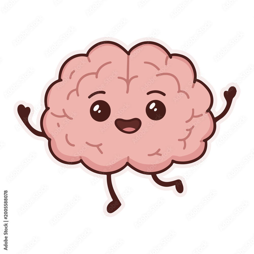 Fototapeta premium Kawaii Brain Character Illustration Running and Happy - Vector PNG.