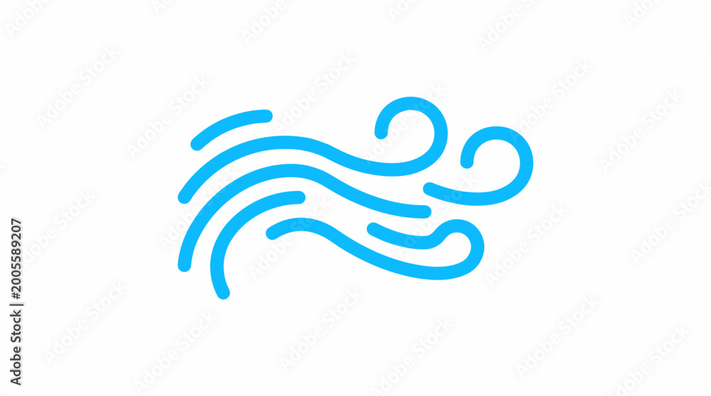 Fototapeta premium Blue abstract curved lines forming a circular shape on a white background