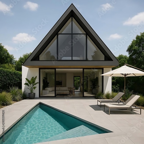 Modern House Front View with Swimming Pool
