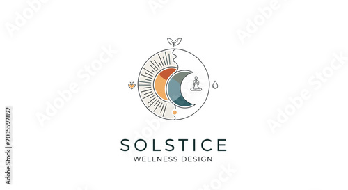 Free Download Minimalist Solstice Wellness Design logo featuring sun and moon, representing balance and natural cycles, with a clean, earthy aesthetic. - GFXLoad
