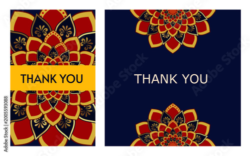 Thank you greeting card with mandala colorful design. 
