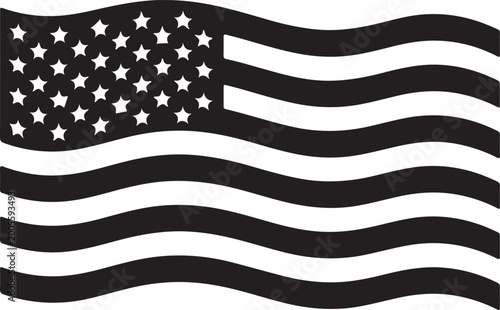 American flag, USA flag, black and white flag, waving flag, vector flag