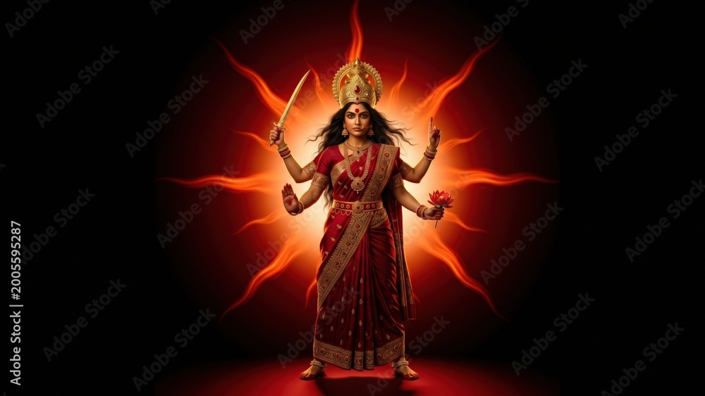 Fototapeta premium Compassionate Hindu Goddess Rose Glow – Divine Mother Deity Portrait