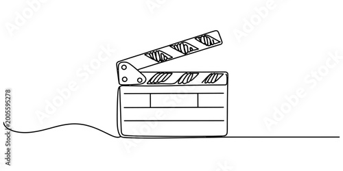 Fotografie Continuous single line drawing of a movie clapperboard for film and video produc