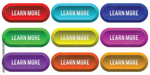 Colorful rounded rectangle buttons with learn more text in various colors for web design and user interface rectangle colorful interface