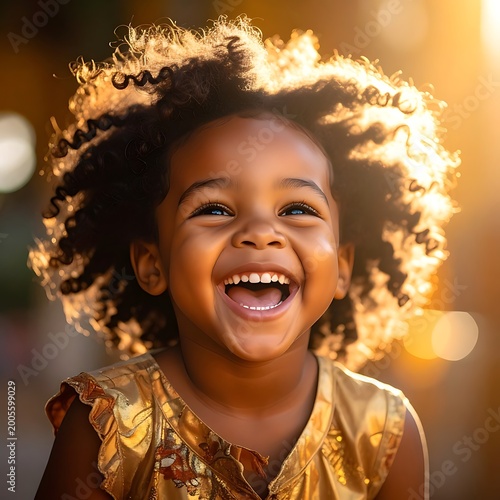 A young child with a vibrant smile and curly hair
