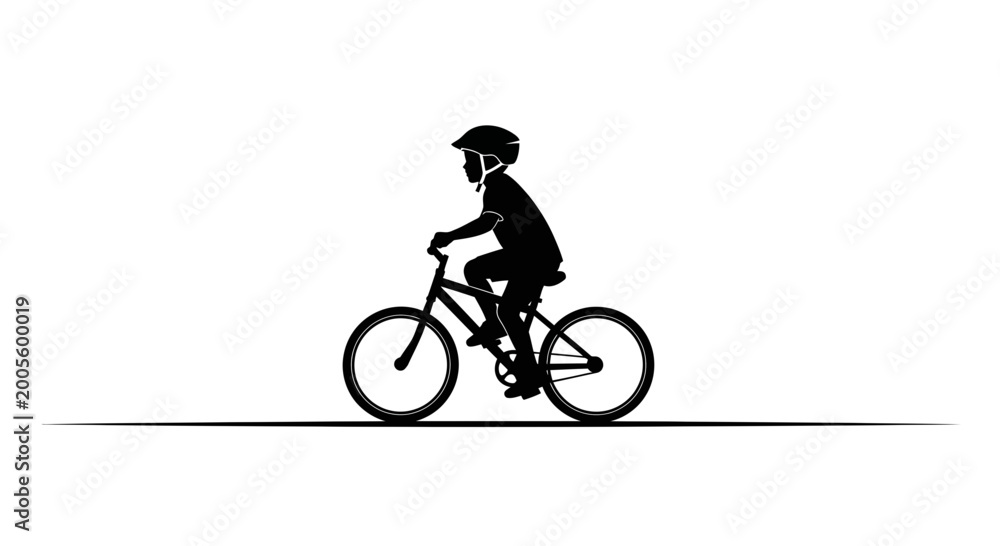 Obraz premium Silhouette of a young child riding a bicycle on a white background.