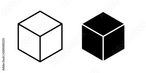
Cube icon in outline and solid style. Perfect for 3D design, geometry, and product modeling apps on white background.