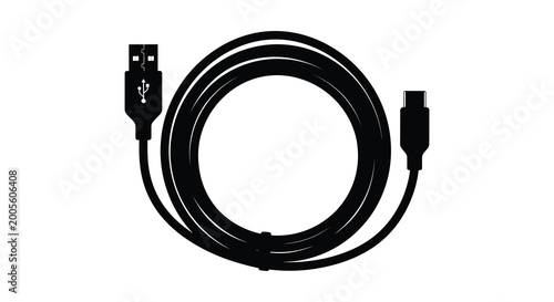 Φωτογραφία Usb Cable With Type C Connector Black Silhouette
