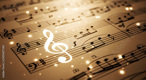 Elegant musical composition a close up of sheet music with a glowing treble clef