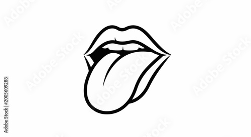 Stylized black and white image of open lips with tongue sticking out