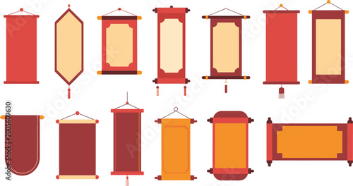Εκτύπωση καμβά Vector illustration of traditional decorative hanging scrolls with tassels and c