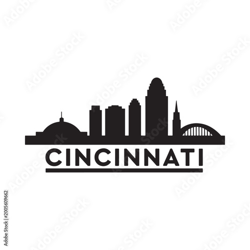 Cincinnati Skyline Silhouette with City Name Black on White
