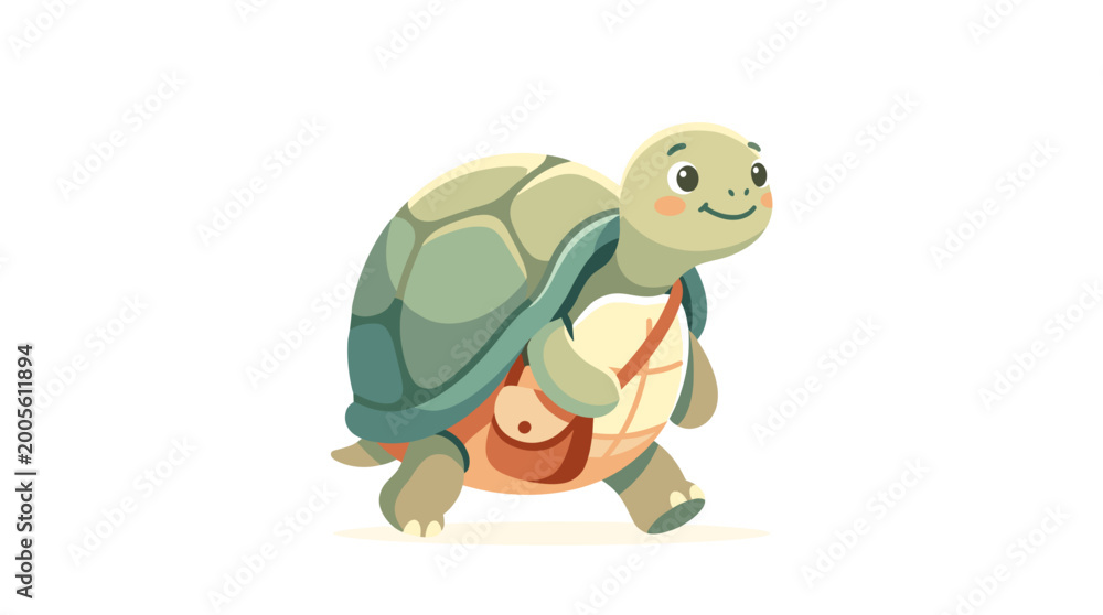Obraz premium Adorable cartoon turtle with a satchel walking, a delightful illustration embodying the spirit of a slow yet steady journey, perfect for themes of learning and perseverance