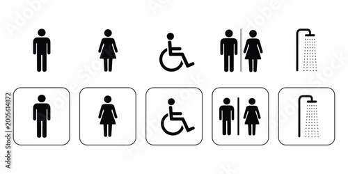 Gender Neutral Restroom and Shower Icons Man Woman Wheelchair Accessible Shower