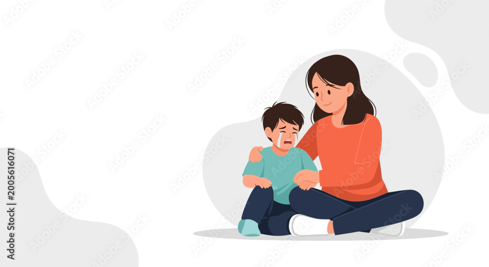 Obraz premium Mother Comforting Crying Child, Sadness and Support, Family Love