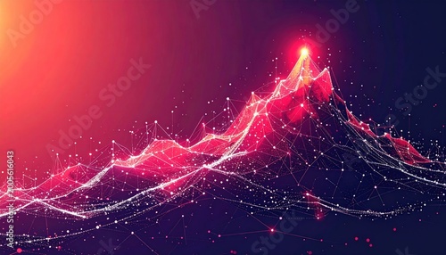 A stylized digital mountain range with glowing lines and points