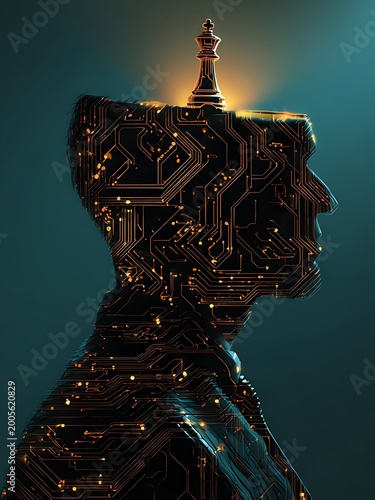 Abstract conceptual 3D render of businessman mind and chess strategy