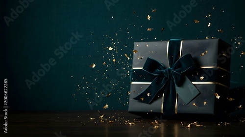Elegant father's day gift luxurious present with dark ribbon and confetti