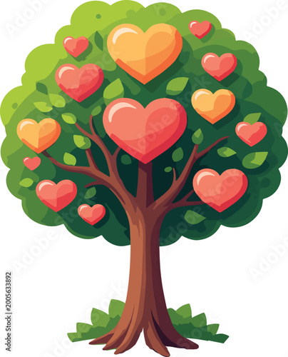 Quadro su tela Illustrazione vettoriale di un albero con foglie a forma di cuore, simbolo di amore, crescita e connessione emotiva