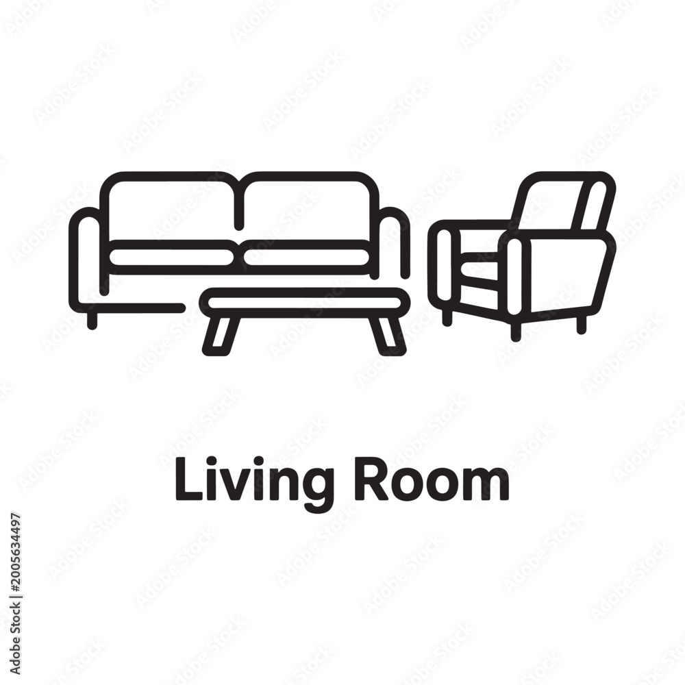 Fototapeta premium living room furniture icon sofa and armchair line drawing
