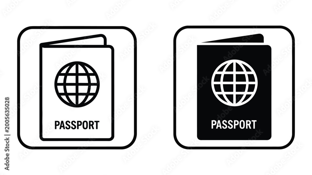 Fototapeta premium Two passport icons with globe symbol in different styles
