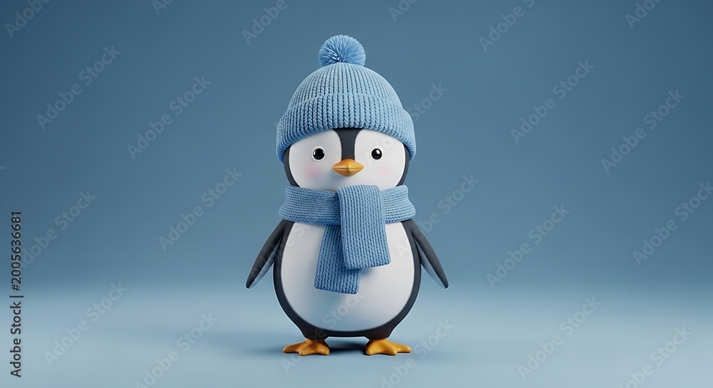 Obraz premium Cute penguin wearing winter hat and scarf