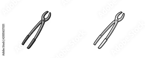 Schilderij op canvas Metal blacksmith tongs in cartoon style using grey and black colors for heavy du