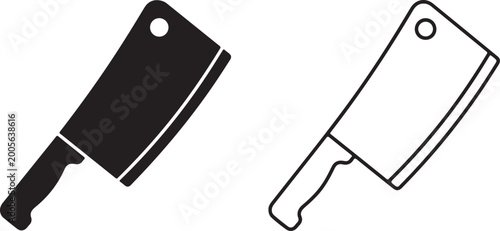Tableau sur toile Meat cleaver icons, black and white kitchen tools, butcher knife illustrations,