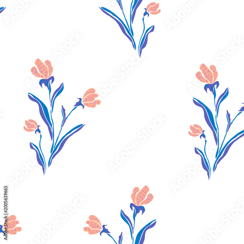 Seamless SVG Pattern: Peach Wildflowers on Transparent Background