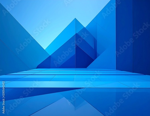 Geometric blue planes creating a modern abstract architectural space