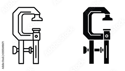 Foto Black and white clamp icon with bolt and nut detail