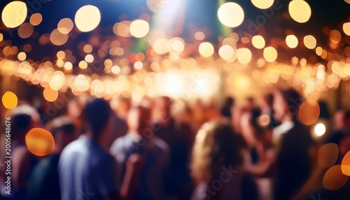 blurred background of party with lights great for background or overlay in a presentation or website to show a busy social gathering