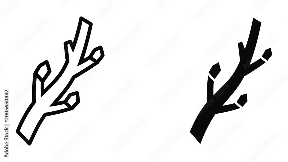 Fototapeta premium Minimalistic tree branch vector icon with leaves