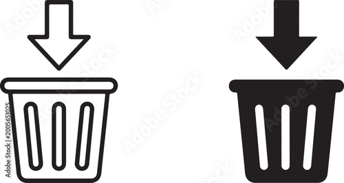Trash can icons, delete symbols, wastebasket signs, vector graphics