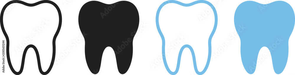 Obraz premium Four tooth icons black white outline and blue variations