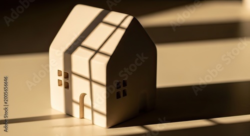 Minimalist House Model Casting Shadows in Natural Light