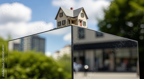 Innovative Model House Display, Urban Setting, Photography, Modern Environment, Clarity, Perspective