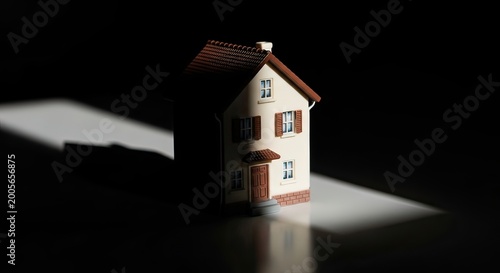 Architectural Model, Miniature House, Indoor Scene, Photo, Dim Lighting, Close-Up View, Home Design Concept