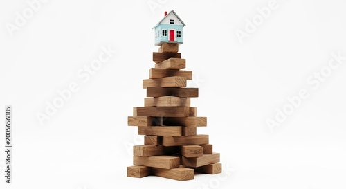 Creative Home Tower Construction, Wooden Blocks, Indoor, Photography, Minimalist, Elevated Perspective, Building Concept