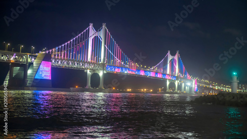 Gwangan Bridge light up with Busan is good sign at night, Korea